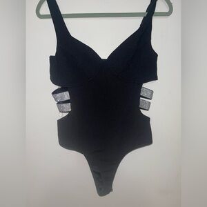 Fashion Nova Black Bodysuit with Silver Accents